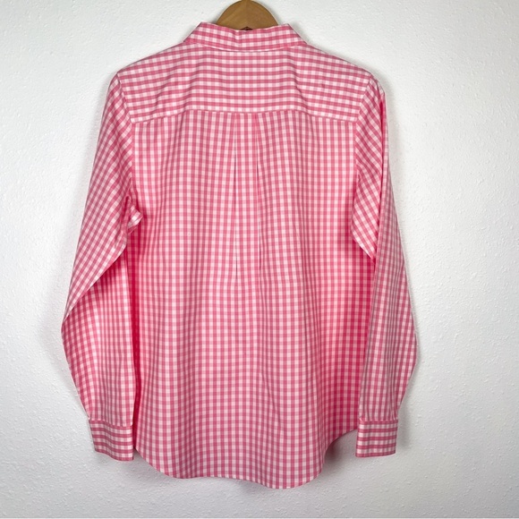 L.L Bean wrinkle free pink gingham plaid button down 100% cotton Sz. M | barbie - Picture 3 of 8